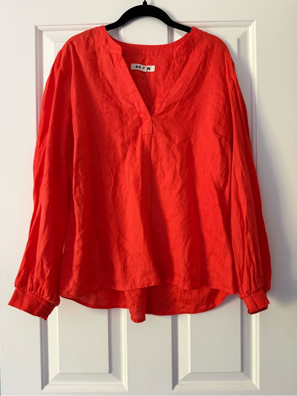 Boden Orange  Long-Sleeve V-Neck Linen Top 10